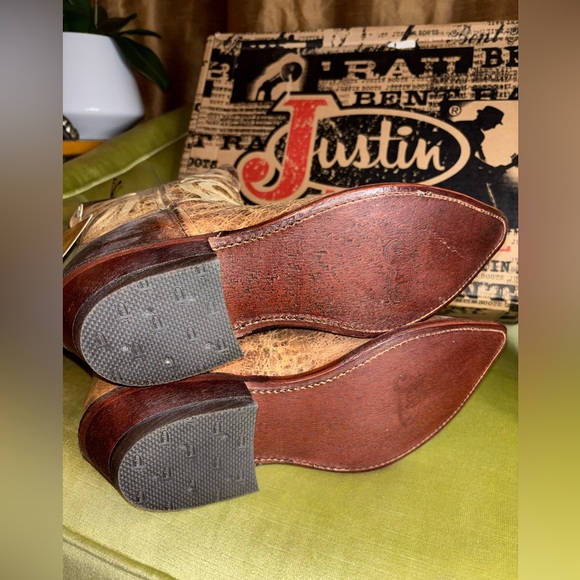 New Mens Primo Distressed Justin BR103 Bent Rail Cowboy Boots Snip Toe Size 12 D - Picture 5 of 11